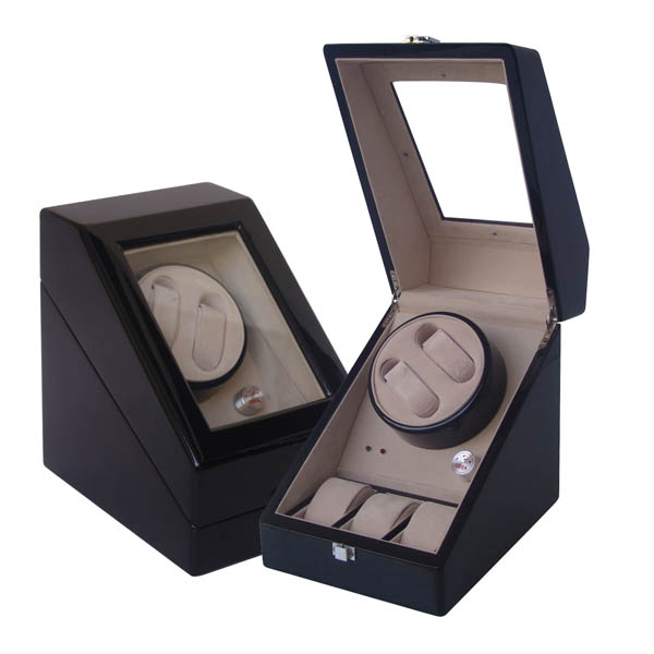 2 watch winder with 3 watch case,  TWB202: Wooden watch winders