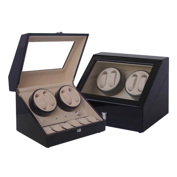 Quad watch winder with 6 watches case,  TWB204: Wooden watch box